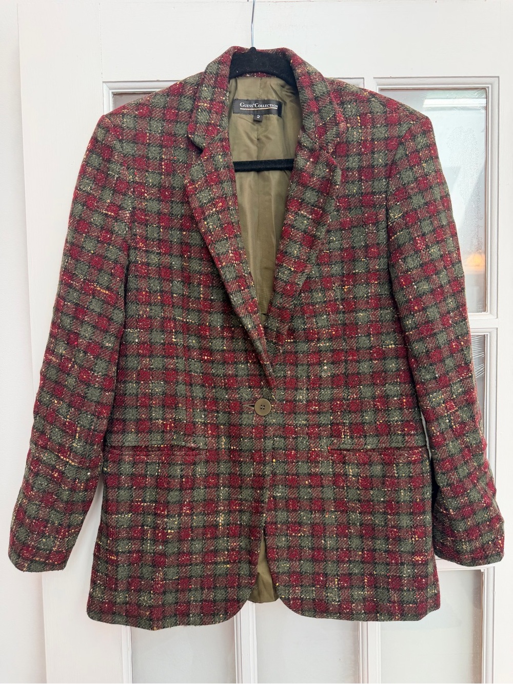 Vintage Guess Collection 80’s Oversized Plaid Wool Classic Blazer Jacket Size 2